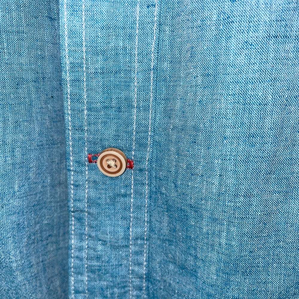Cremieux Men's Button Down Collar Shirt Short Sleeve Cotton/Linen Large Slim Fit - Picture 4 of 13